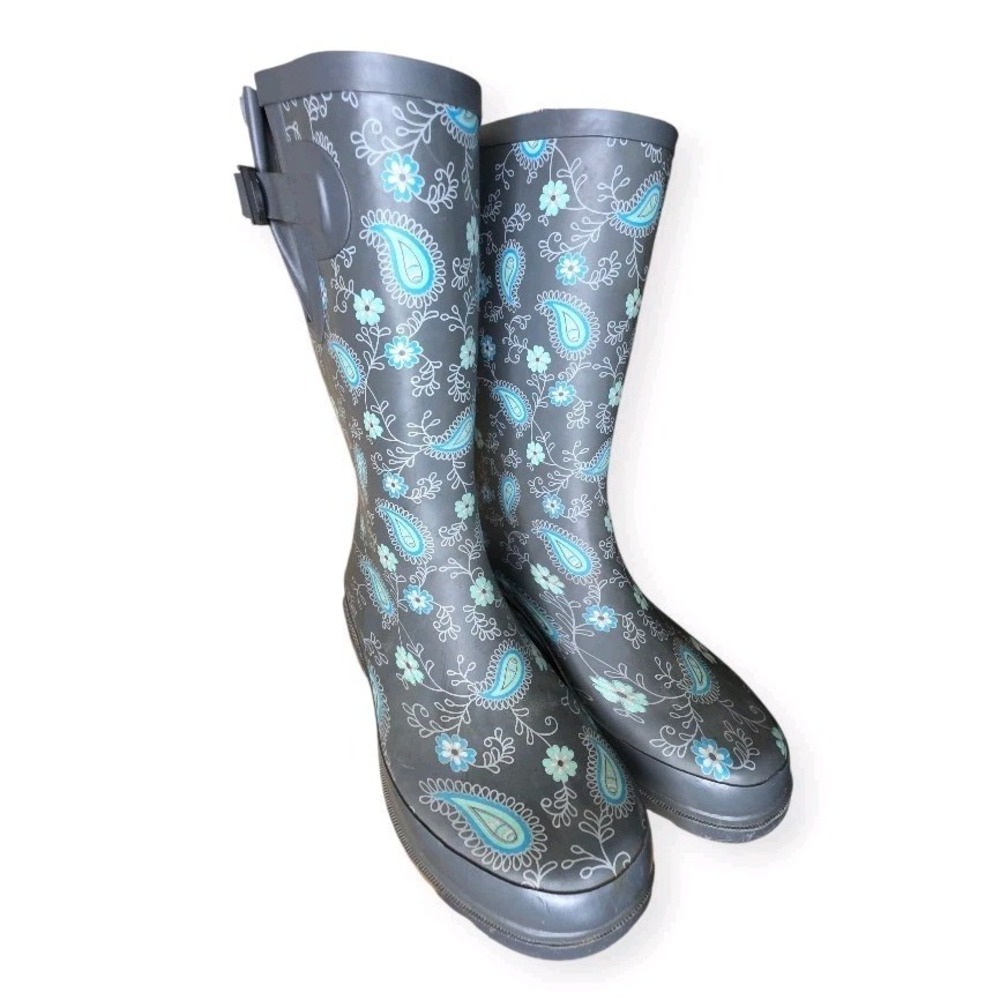 Western Chief Prim Paisley Gray Rubber Rain Boots Womens Size 10 Waterproof